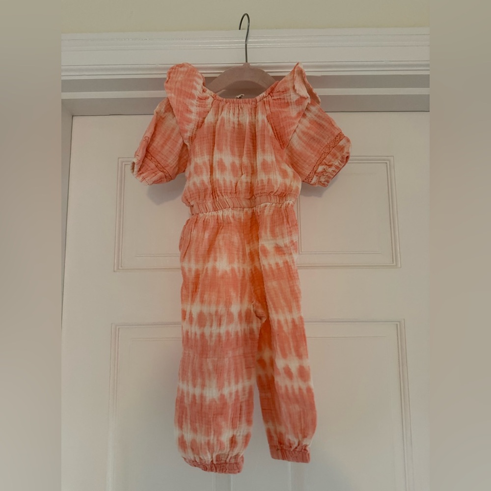 Jessica Simpson Orange & White Tie-Dye Girls Romper Jumpsuit Size 24M NWOT